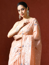 Handloom Geometric Woven Design Chanderi Saree in peach