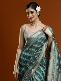 Sarha Woven Design Zari Saree With Unstitched Blouse Piece in Green