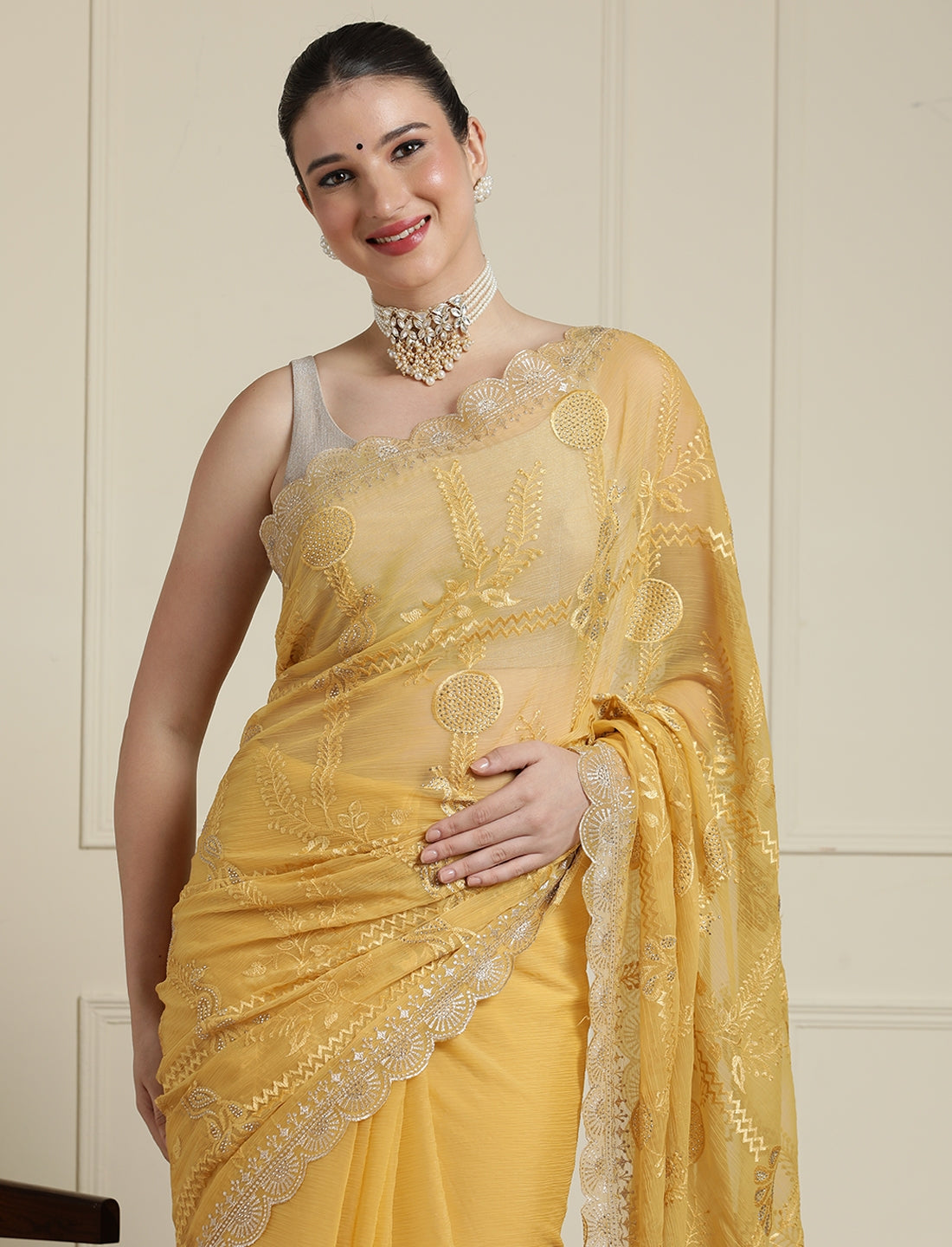 Woven Design Saree With Blouse in Yellow