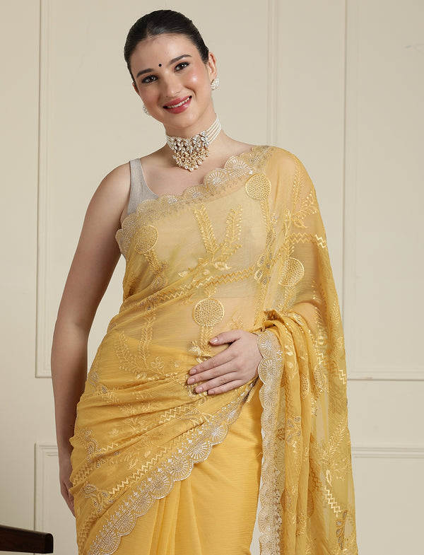 Woven Design Saree With Blouse in Yellow