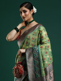 Woven Design Chanderi Cotton Saree in Green
