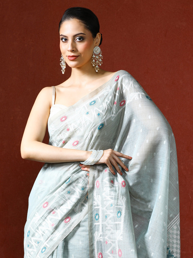 Handloom Geometric Woven Design Chanderi Saree in blue