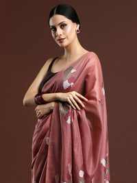 Woven Design Floral Muga Cotton Saree in Red
