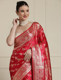 Ethnic Motif Woven Design Banarasi Saree in Pink