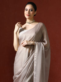 Solid Saree with Blouse Piece in brown