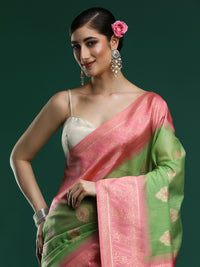 Woven Design Chanderi Cotton Saree in Green