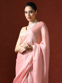 Solid Saree with Blouse Piece in pink