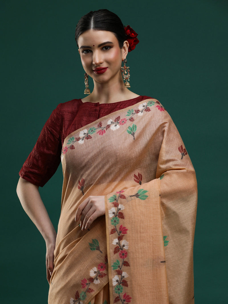Sarha Woven Design Zari Muga Saree in Beige