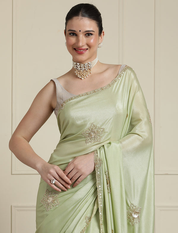 Embellished Sequinned Saree in Green