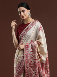 Woven Design Chanderi Cotton Saree with Red Motifs