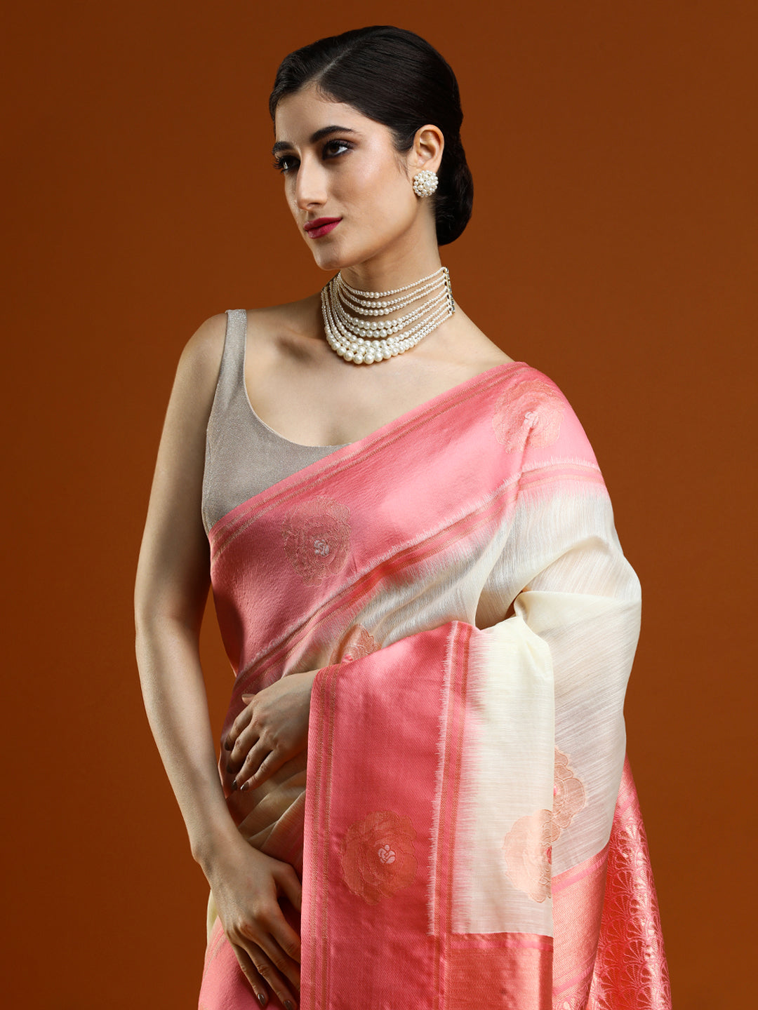 Sarha Woven Design Zari Muga Saree in Cream