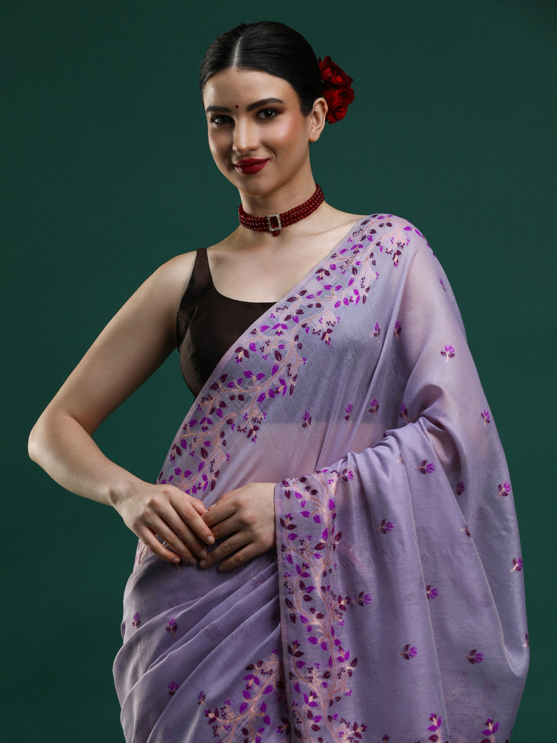 Sarha Woven Design Zari Muga Saree in Lavender