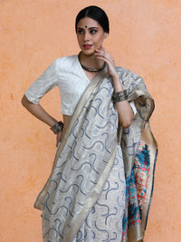 Zaika Cotton in Beige with Blue Motifs