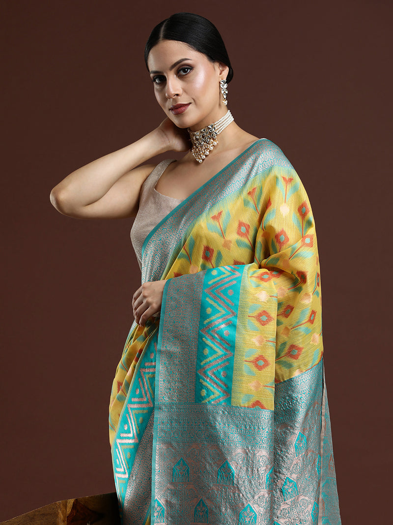 Woven Design Chanderi Cotton Saree in Yellow