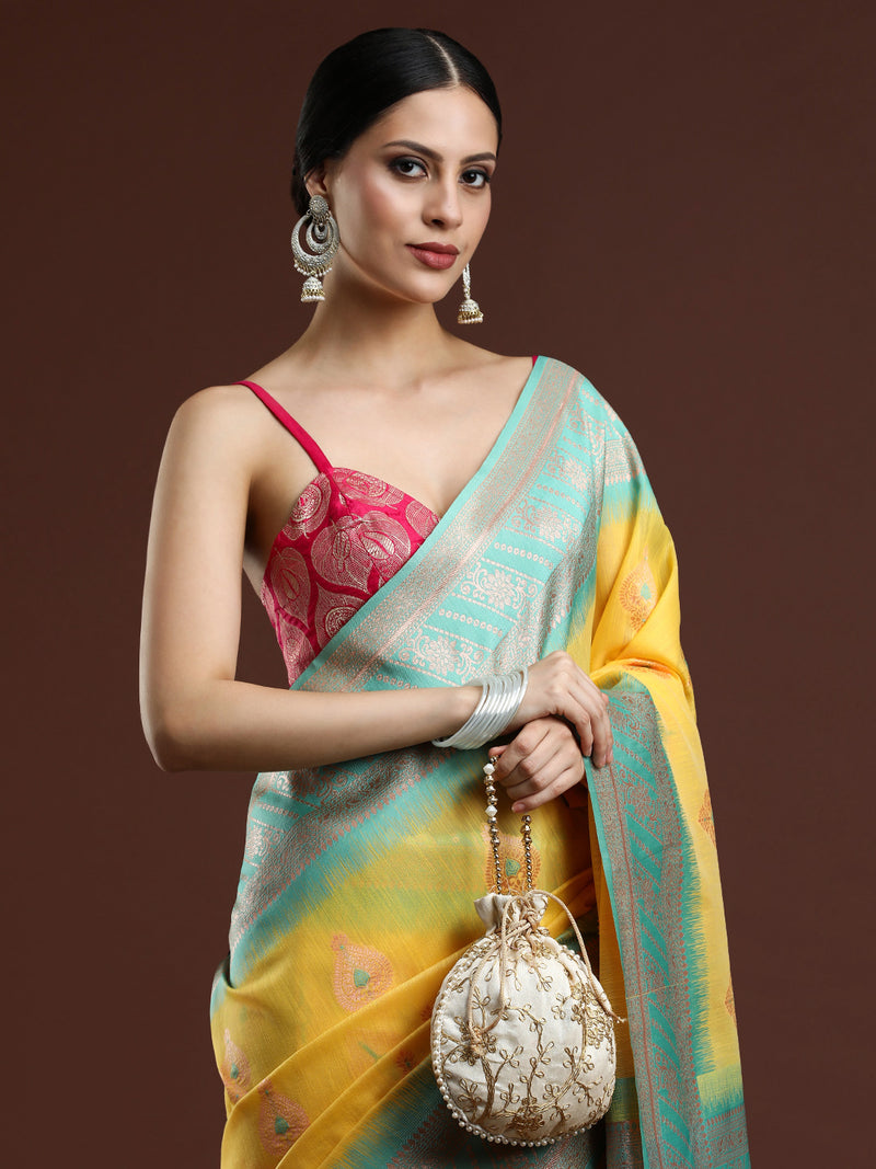Woven Design Chanderi Cotton Saree in Yellow
