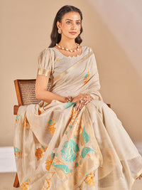 Leela Cotton In Beige With Orange Motifs