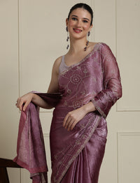 Embellished Saree With Unstitched Blouse in Pink