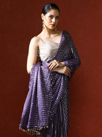 Women Sequinned Embellished Heavy Work Saree in purple