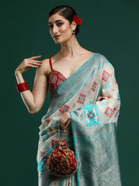 Woven Design Chanderi Cotton Saree in Light Grey