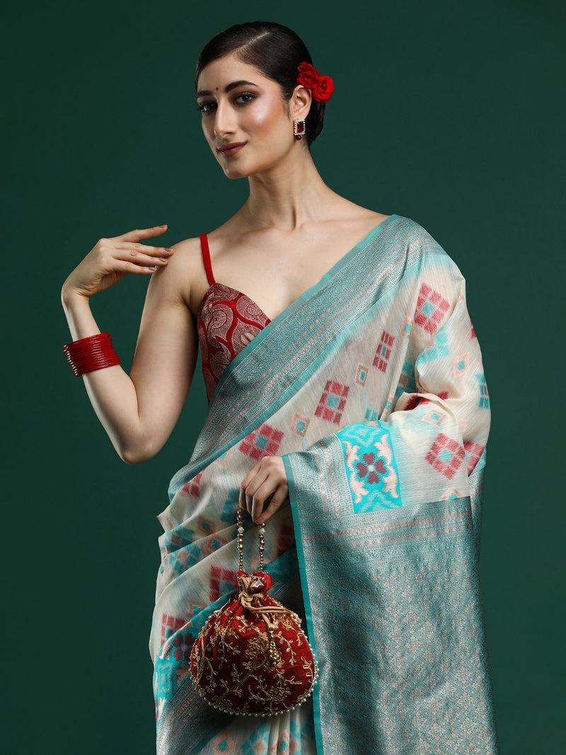 Woven Design Chanderi Cotton Saree in Light Grey