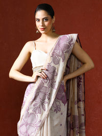 Floral Printed Chanderi Saree in purple
