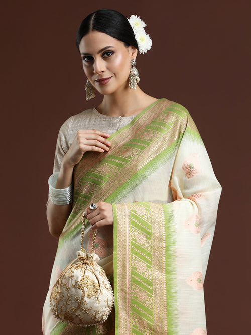 Woven Design Chanderi Cotton Saree in Cream