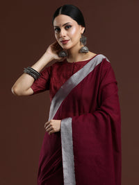 Woven Design Solid Bhagalpuri Linen Saree in Maroon