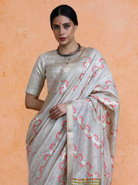 Devina Cotton in Beige with Coral Pink Motifs