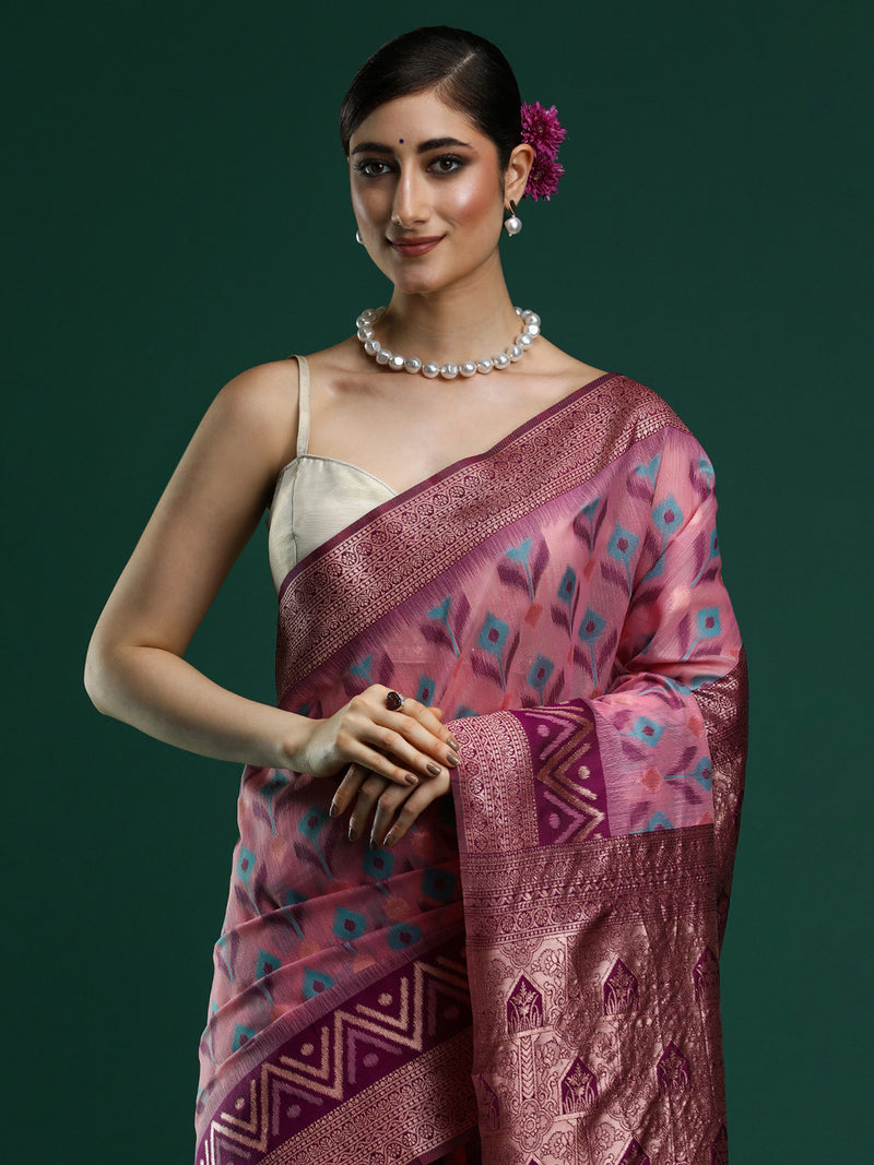 Woven Design Chanderi Cotton Saree in Pink