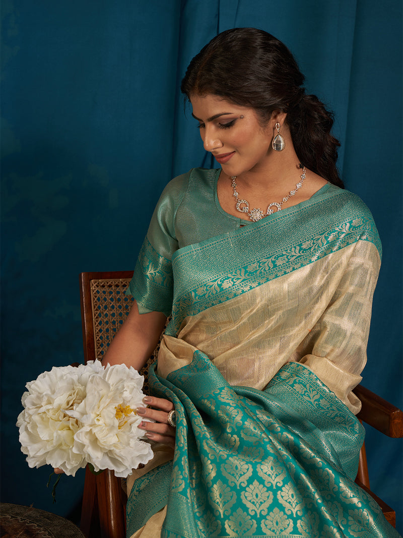 Swarnika Silk In Teal And Beige