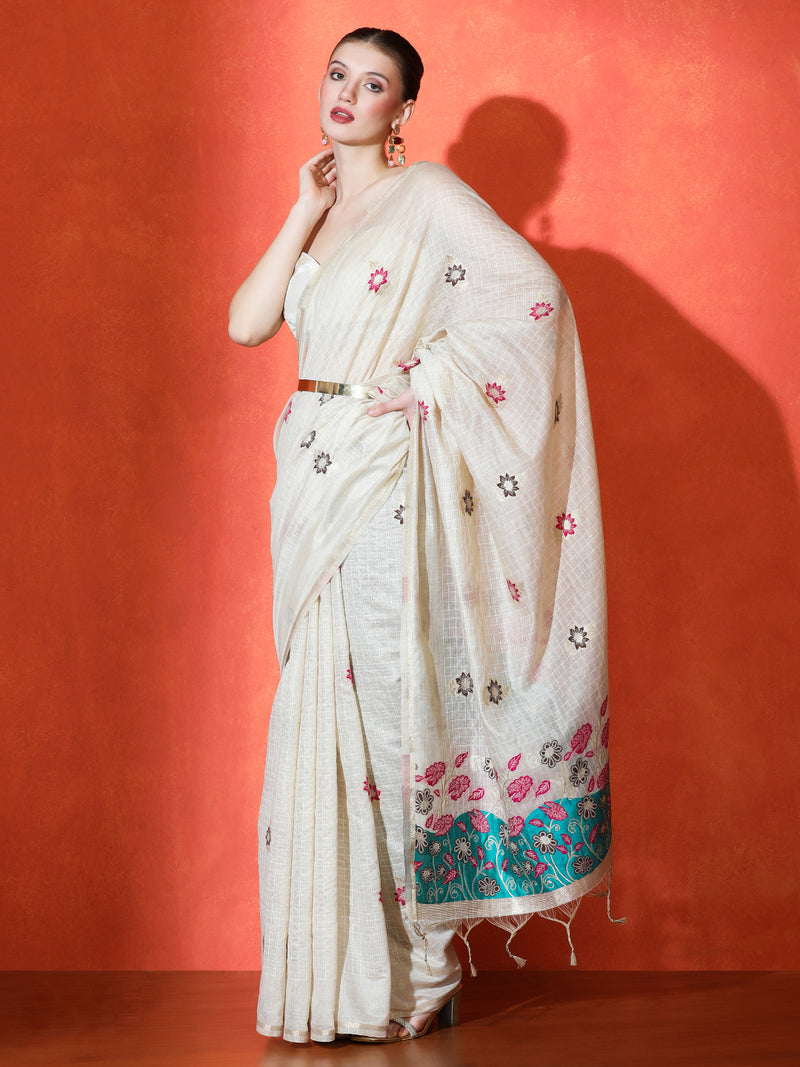 Sundari Cotton In Cream and Light Blue