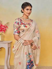 Sundari Cotton in Beige with Blue Motifs