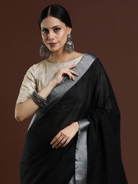 Woven Design Solid Bhagalpuri Linen Saree in Black