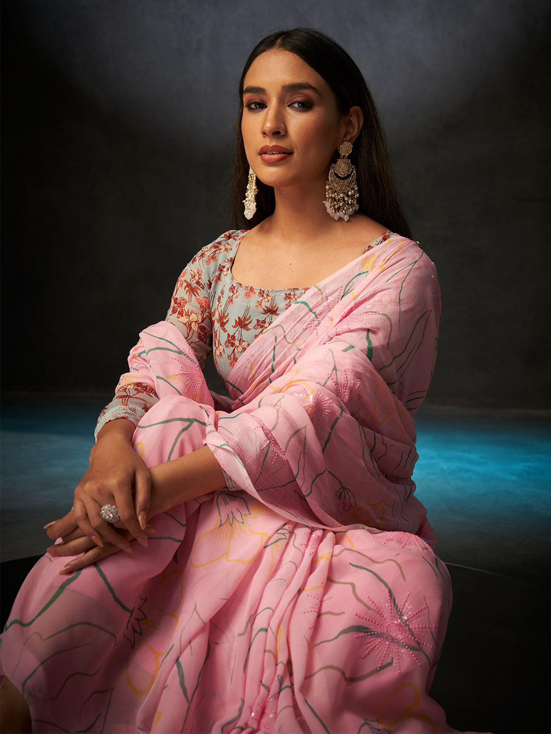 Basanti Bloom in Powder Pink with Floral Patterns