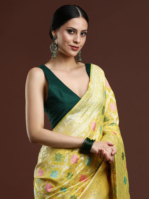 Woven Design Chanderi Cotton Saree in Yellow