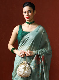 Floral Embellished Embroidered Chanderi Saree in green