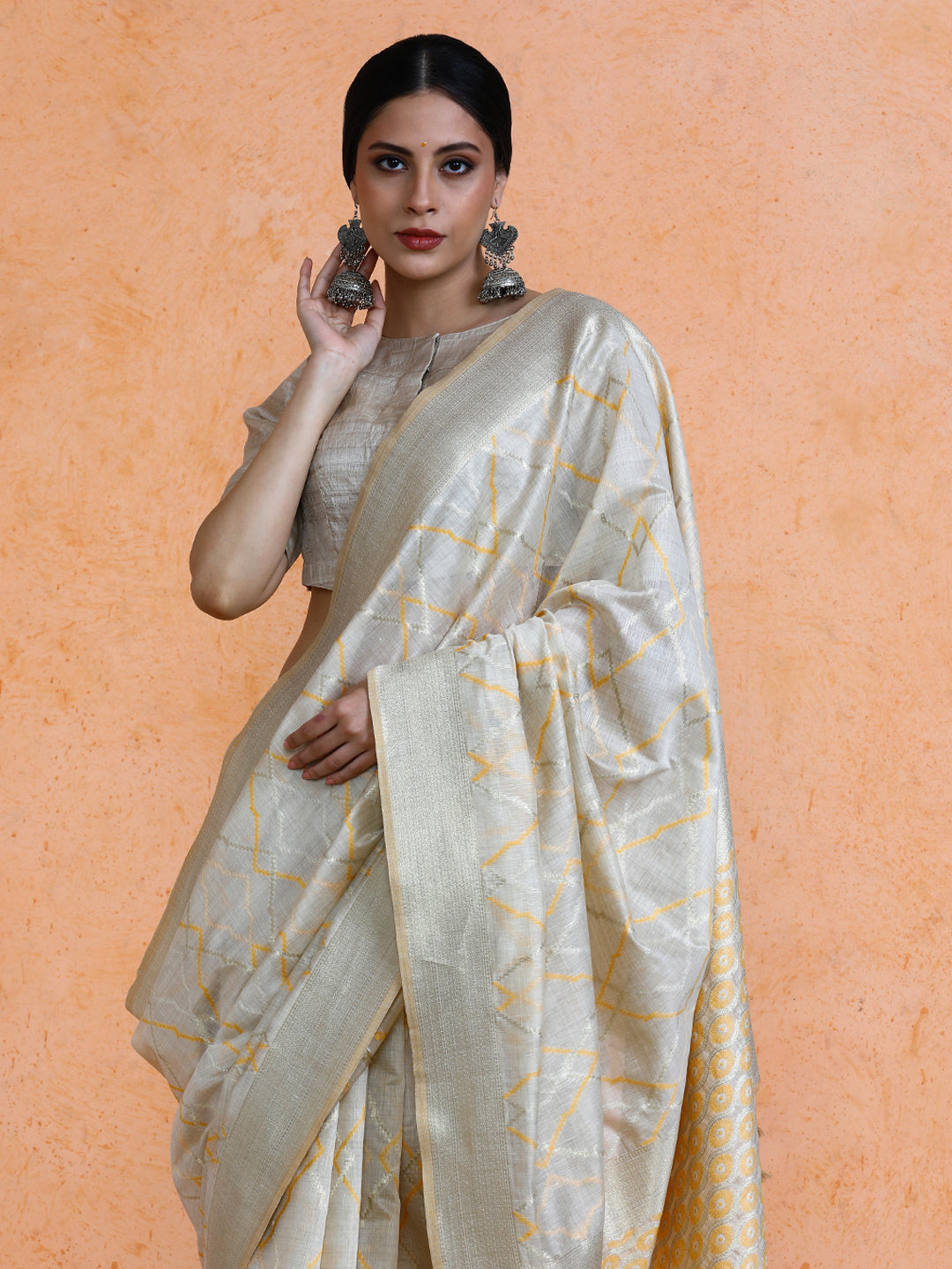 Devi Cotton in Beige with Yellow Motifs