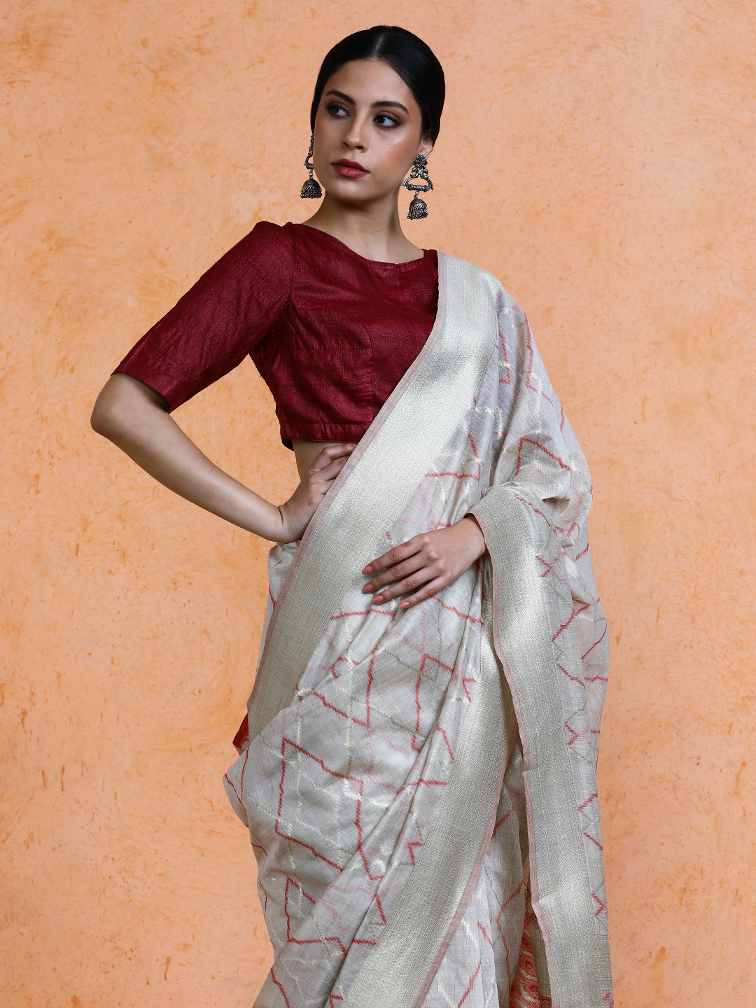 Devi Cotton in Beige with Red Motifs