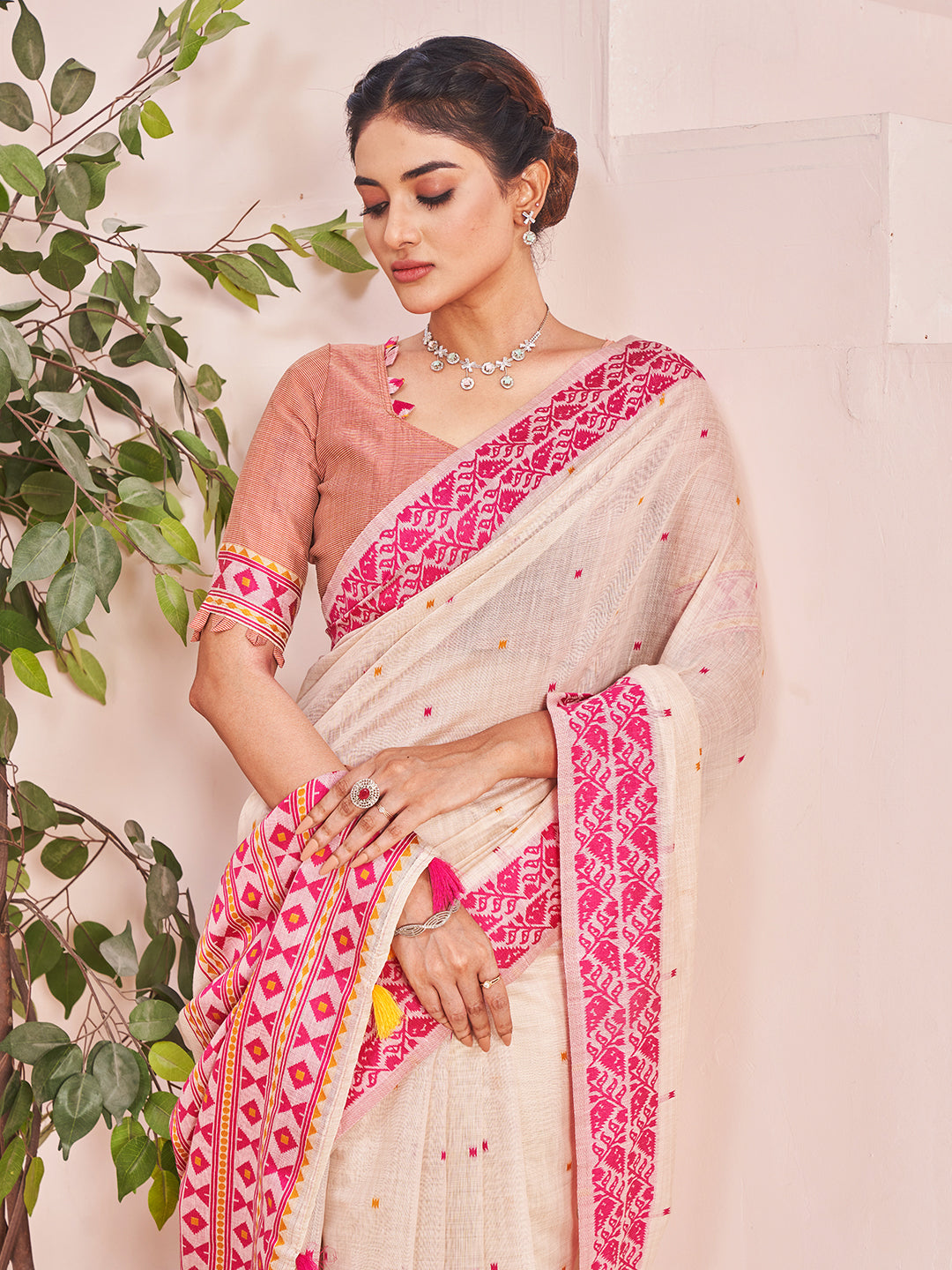 Aafreen Cotton in Beige and Pink