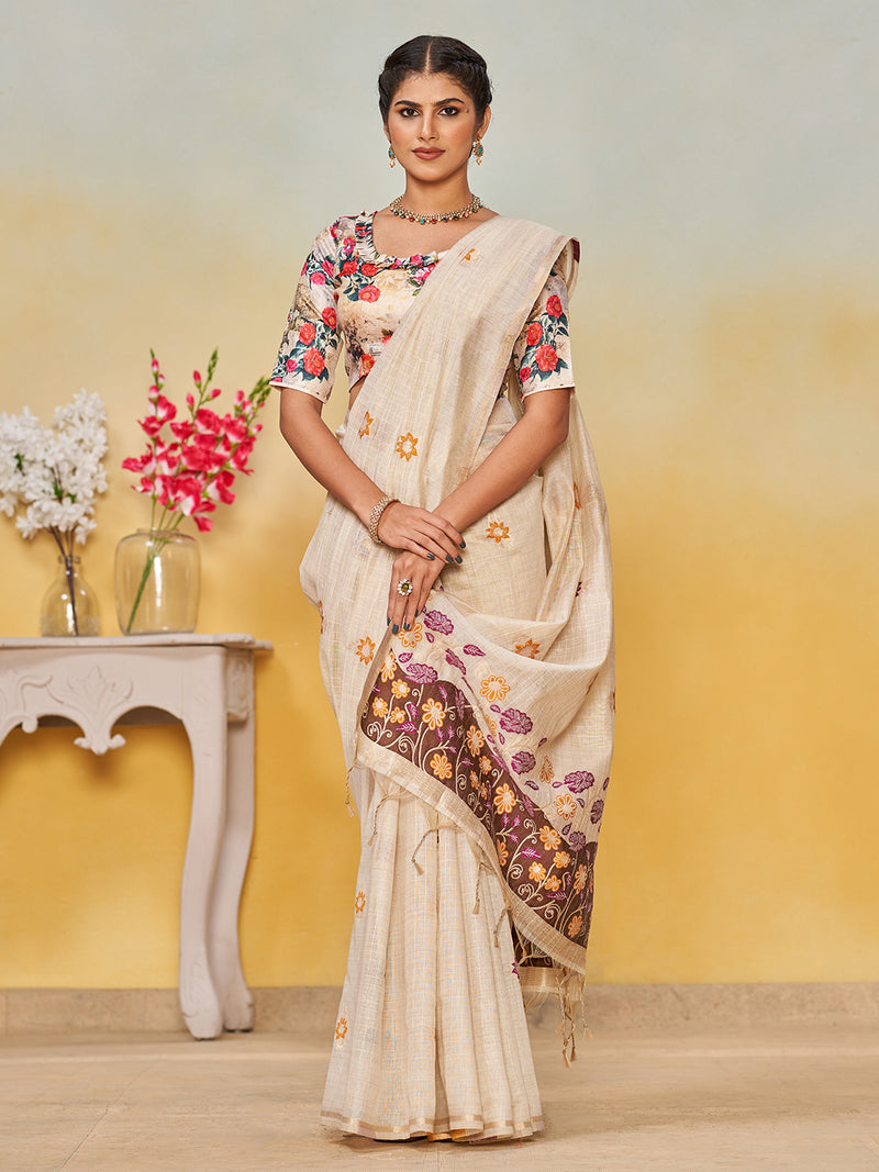 Sundari Cotton in Beige with Brown Motifs