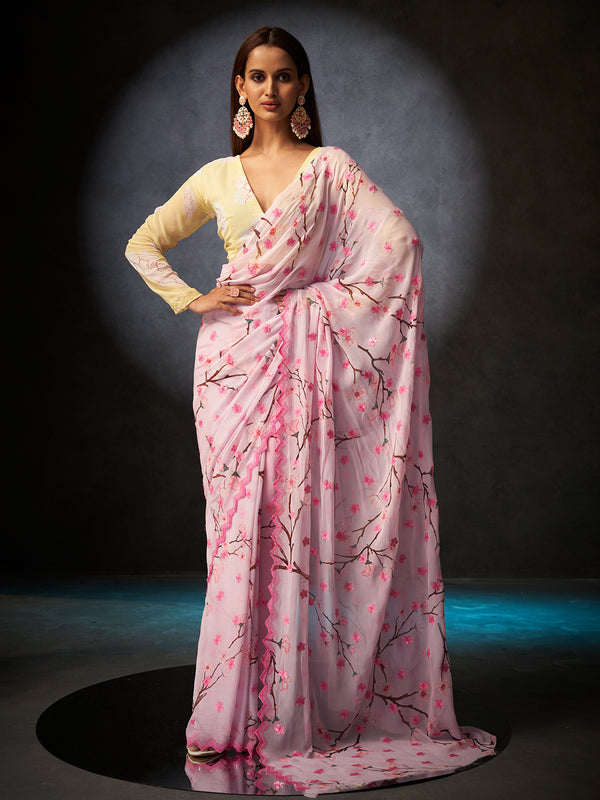 Basanti Bloom in Rose Pink with Floral Motifs