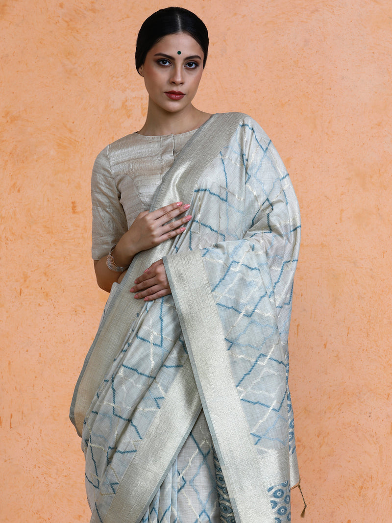 Devi Cotton in Beige with Light Blue Motifs