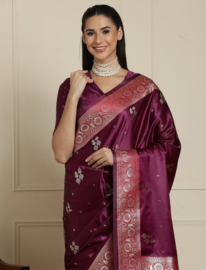 Ethnic Motif Woven Design Banarasi Saree in Purple
