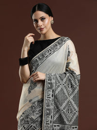 Woven Design Chanderi Cotton Saree with Black Motifs