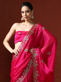Ethnic Motifs Embroidered Sequinned Saree in pink