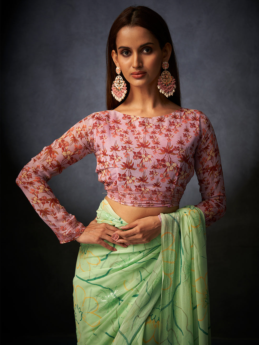 Basanti Bloom in Mint Green with Floral Patterns