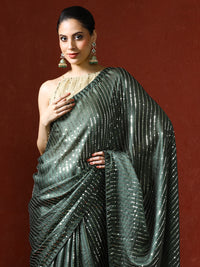 Women Sequinned Embellished Heavy Work Saree in green