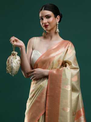 Sarha Woven Design Zari Banarasi Saree in Beige