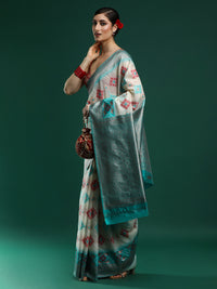 Woven Design Chanderi Cotton Saree in Light Grey