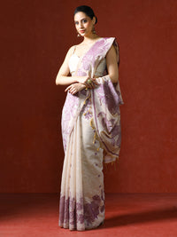 Floral Printed Chanderi Saree in purple